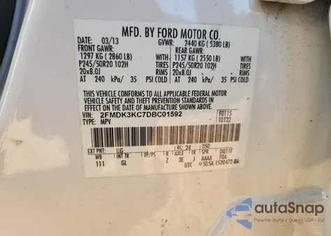 2013 Ford Edge Limited from USA, damaged, VIN 2FMDK3KC7DBC01592